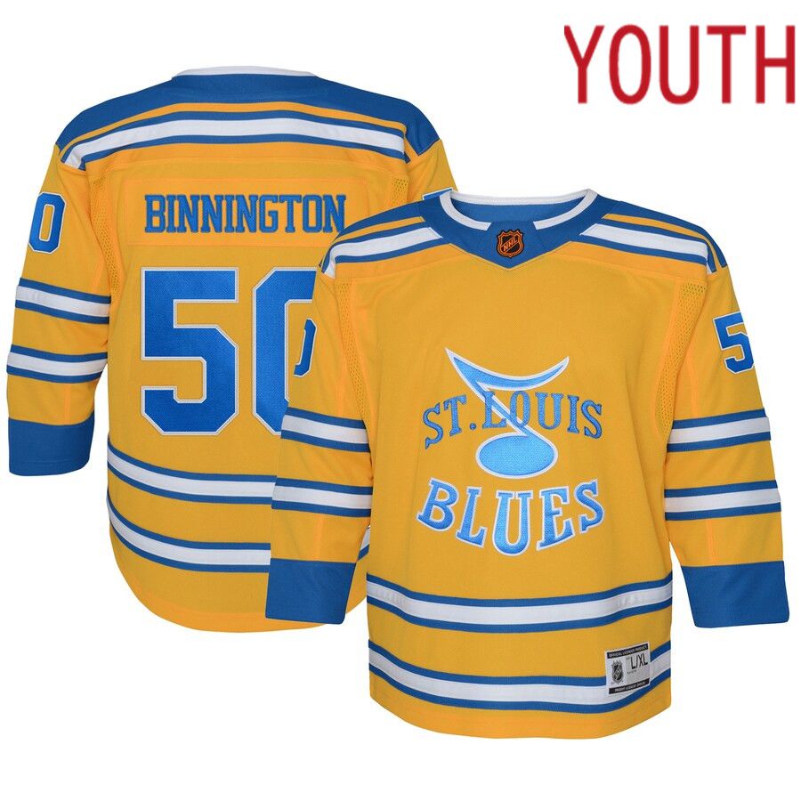 Youth St. Louis Blues #50 Jordan Binnington Yellow Special Edition Premier Player NHL Jersey->youth nhl jersey->Youth Jersey